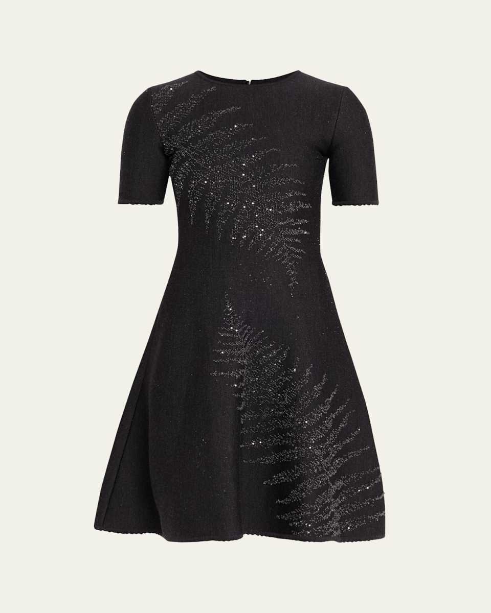 Paillette Fern Short-Sleeve Knit Mini Dress